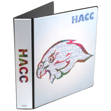 HACC Word Cloud Hawk Head Binder