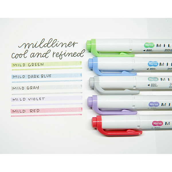Zebra Midliner Brush Pen & Marker Mild Colors 5-pk Water resistant