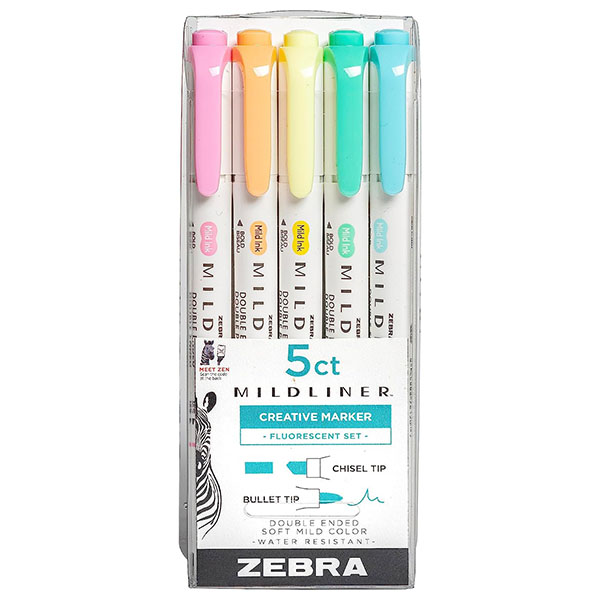 Highlighters Zebra Mildliner Brush Cool & Refined 5 Pack